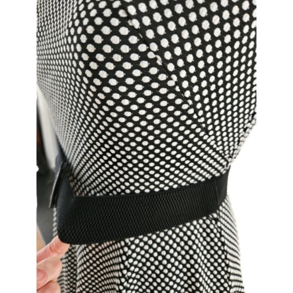 Danny & Nicole Black/White Polka Dot Sleeveless Belted Knit Stretch Midi Dress 6 - Picture 2 of 6